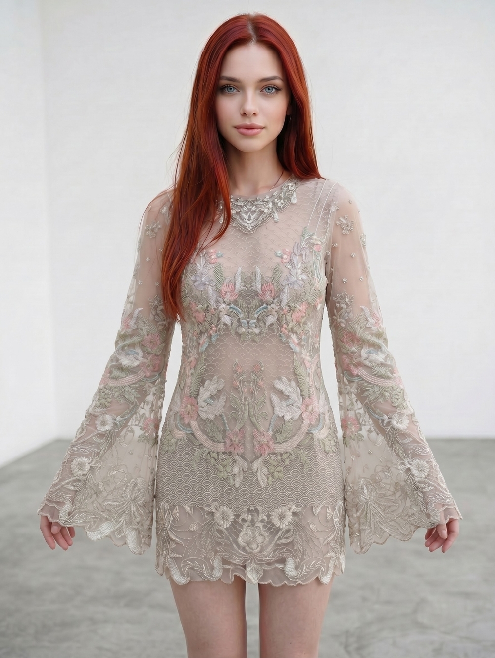 Vintage Freesia by Suffuse Sheer Hand Embroidered Dress S Fairycore Ethereal